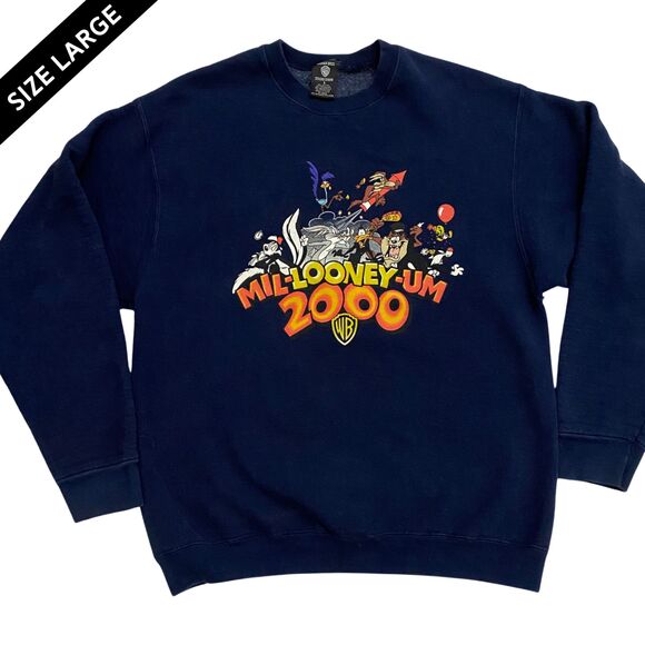 VTG Y2K WB Looney Tunes Millennium 2000 Mil-Looney-Um Crewneck Sweatshirt sz L - Picture 1 of 9